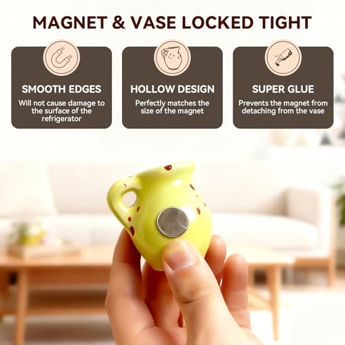 10-Pack Cute Mini Vase Magnets for Fridge, Tiny Ceramic & Glass Magnetic Vases for Refrigerator, Office Whiteboard and Locker, Aesthetic Flower Bud Vases Kitchen Decor, Ideal Gift for Mom & Women
