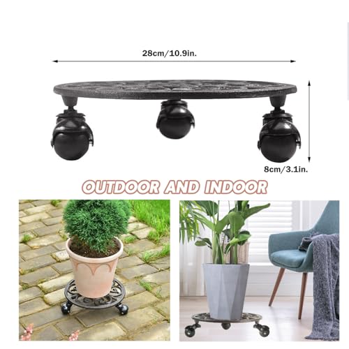 Sungmor Heavy Duty Cast Iron Plant Caddy,11" Round Potted Plant Stand Flower Pot Rack on 3 Solid Wheels,Indoor Outdoor Planter Holder Trolley Casters Rolling Tray - color: 1-Tier Caddy & 3.1Inch Tall