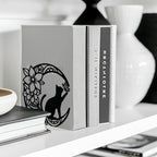 Peacoblue Metal Bookends for Shelves, Modern Decorative Heavy Duty Study Book Support Stoppers for Office, Desk, Shelf, Room 5.3"x4.3"x5.3" Cast Iron Tall Bookends, 1 Pair (Moon with Cat and Flower) - style: Moon with Cat and Flower