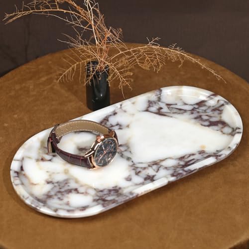 Natural Marble Tray, Coffee Table, Food, Fruit, Paper Cup, Cake Display, Coffee bar, Family Gatherings, Seasonal Holiday Decoration Tray(Viola-oval-11 x5 x0.7) - color: Viola-oval-11"x5"x0.7"