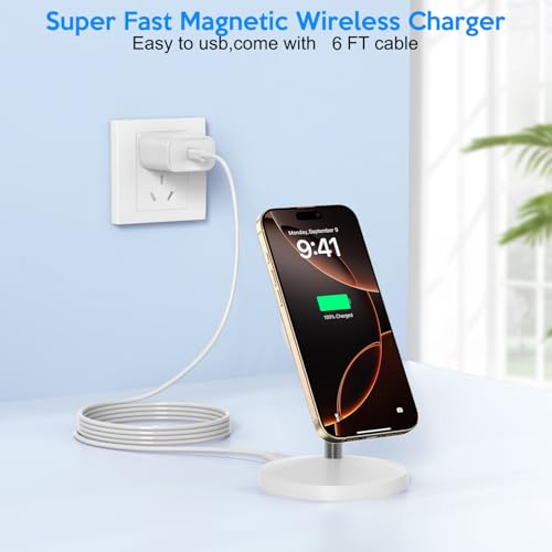 Magnetic Wireless Mag Safe Charger iPhone Stand,Magnet Wireless iPhone Charger Stand 6FT Fast Mag-Safe Charging Station Pad for Apple iPhone 16 Pro Max/16/16 Plus/15 Pro Max/14/13/12,AirPods Pro 2/3/4 - color: White, size: 1 Pack (6FT C-C)