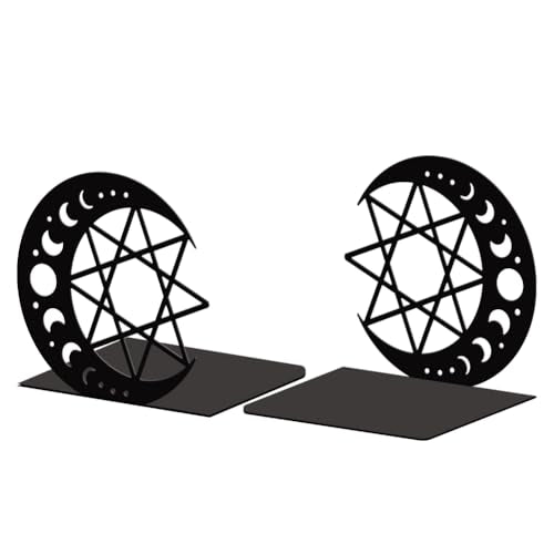 Peacoblue Metal Bookends for Shelves, Modern Decorative Heavy Duty Study Book Support Stoppers for Office, Desk, Shelf, Room 5.3"x4.3"x5.1" Cast Iron Simple Tall Bookends, 1 Pair (Moon and Star) - style: Moon and Star