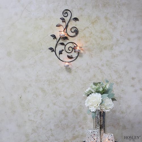 Hosley Set of 2 Iron Leaf Wall Sconce Set with Tealights 18" High Large Scale Wall Decor Elegant Iron Sconces for Home Decorative Metal Leaf Design Perfect for Modern - color: Black-6