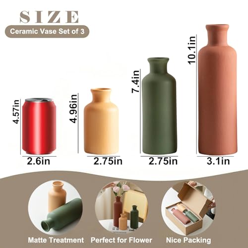 Modern Ceramic Vase Set of 3, Neutral Colors, Decorative Bottles for Home, Farmhouse Rustic Decor, Housewarming Gifts, Wedding Gifts, Bridal Shower Gifts, Birthday Gifts for Women (Green Mix) - color: Green Mix