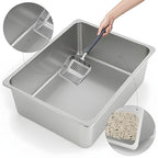 Kirecoo Stainless Steel Litter Box, Large Low Entry Metal Cat Pan Box, Indoor Litter Tray, Non Stick, No Smell, Easy to Clean, Pet Toilet Supplies for Cats - size: 19.48” L x 13.58” W x 3.9” H