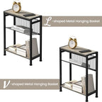 Small Side Table Set of 2 for Small Space, 3-Tier Narrow End Table with Magazine Holder, Slim Nightstand, Skinny Snack Couch Table in Living Room, Bedroom, Kitchen and Balcony (Greige) - color: Greige-2pcs