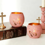 Religious Gifts for Women & Girls, Set of 2 Pink Butterfly Cross Tealight Candle Holders for Table Decor, Christian Baptism, Confirmation, Memorial, Easter Gift