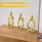 3PCS Gold Thinker Statues Home Decor, Resin Abstract Trendy Art Sculpture, Modern Aesthetic Collectible Figurines Display for Home Office Bedrooms Shelf Table Desktop Decoration