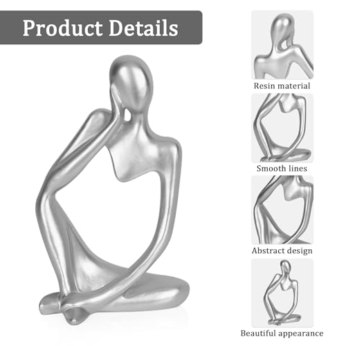 Sandstone Resin Thinker Style Abstract Sculpture Statue Collectible Figurines Home Office Bookshelf Desktop Decor (Small Silver, Left) - color: Small Silver, size: Left 1pc