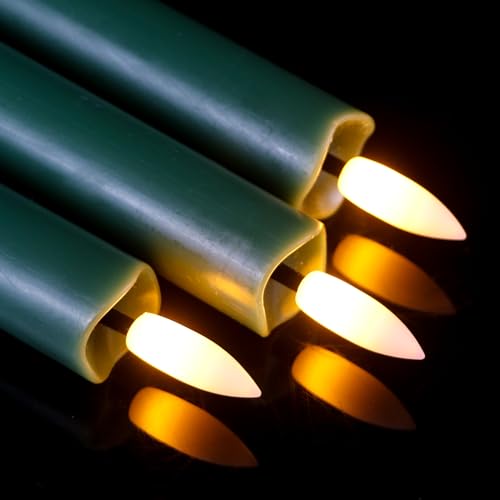 GenSwin FlamelessTaper Candles Flickering with 10-Key Remote, Battery Operated Led Warm 3D Wick Light Window Candles Real Wax Pack of 3, Christmas Home Wedding Decor(Green, 0.78 X 9.64 Inch) - color: 3-Green