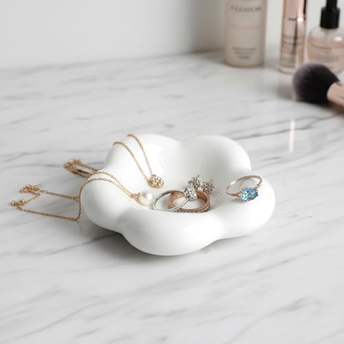 White Cloud Shape Ring Dish Jewelry Tray Organizer, Ceramic Accent Tray for Vanity, Small Decorative Trinket Dish - size: Cloud