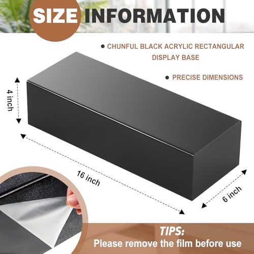 Chunful Black Acrylic Display Box Riser Trophy Base Acrylic Pedestal Stand Block Versatile Trophy Diorama Base and Storage for Photography Props Home Office Decor Showing(16" L X 6" W X 4" H) - size: 16" W X 6" D X 4" H