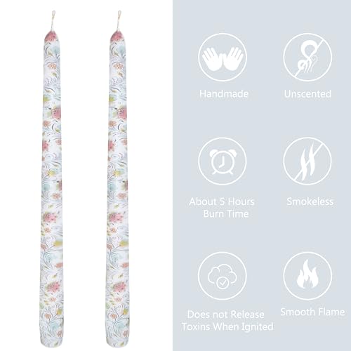 10 Inch Taper Candles Print Candlesticks Handmade Unscented 2 Pack Tapered Candles Smokeless Candle Sticks for Wedding Yoga Easter Party(Paisley) - color: White Pink Flower