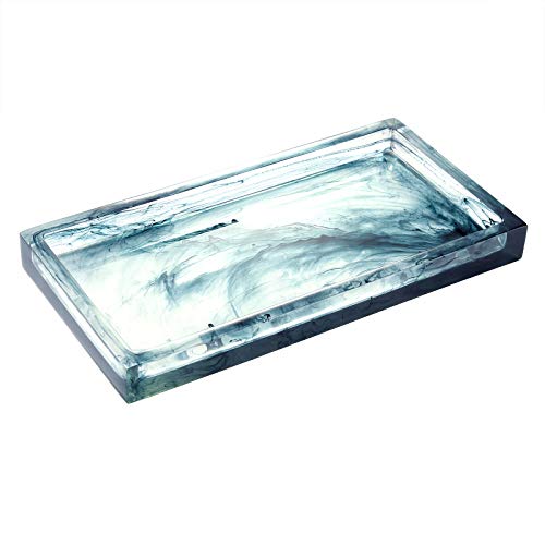 Emibele Jewelry Organizer Resin Tray, Bathroom Kitchen Dresser Vanity Organizer for Jewelry Cosmetic Shower Tissue Candle Perfume Soap Towel Shampoo Small Plant Decoration, Mini Size, Ink Blue - color: Ink Blue, size: 7.7" x 3.9" x 0.8"