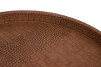 HofferRuffer Round Serving Tray 20'', Elegant Faux Leather Circle Ottoman Table Tray, Serve Tea Coffee Breakfast in Bedroom Living Room Kitchen (Brown) - color: Antique Brown, size: 20"