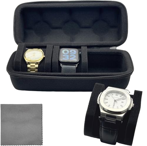 3 Slot Travel Watch Case Portable Storage Box for Men and Women Wristwatches & Smart Watches with 18CM Watches Cleaning Cloth（3 Slot） - size: 3 Slot