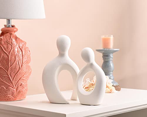 Quoowiit Ceramic Couple Sculptures for Home Decor, Abstract Lover Statue for Shelf, Office, Living Room, Bedroom, Gifts for Anniversary, Valentine's Day, Birthday (White) - color: White