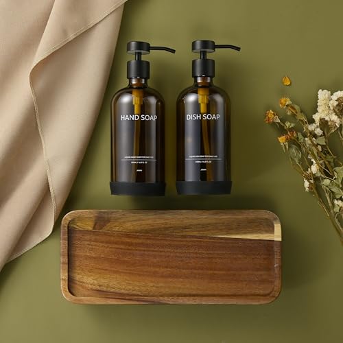 Bathroom Tray for Counter,Vanity Tray,Soap Dispenser Tray for Kitchen Sink, Kitchen and Home Decor (Acacia) - color: Acacia-large