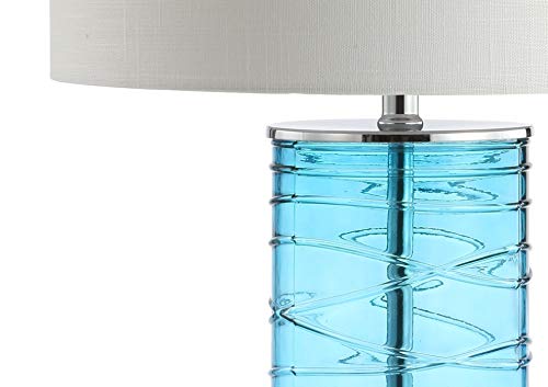 JONATHAN Y 27.5" Turquoise Modern Fused Glass Table Lamp Set of 2 for Bedroom Living Room, Coastal Nightstand Bedside Lamp with White Linen Shade, LED Bulbs Included JYL4016A-SET2 - color: Turquoise