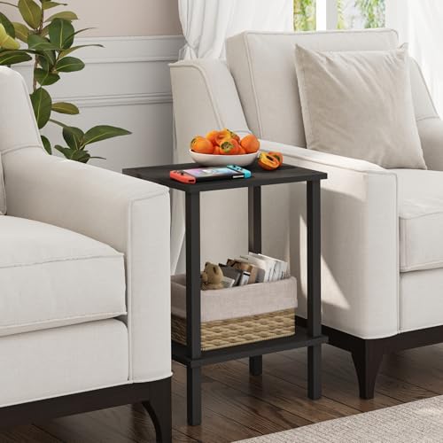 TUTOTAK End Table, Side Table, Nightstand, 2-Tier Storage Shelf, Sofa Side Table for Small Space, Living Room, Bed Room Black TB01BK034 - color: Black
