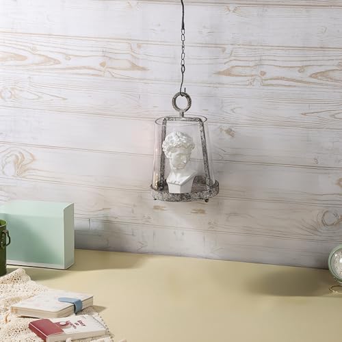 6" Wide Modern Farmhouse Metal Hurricane Candle Holder with Handmade Sturdy Glass Sleeve in Rustic Black for Pillar Candle & Plants, Glass Hurricane Lantern, Industrial, Minimalistic - color: Black Shabby, size: 6"x10"