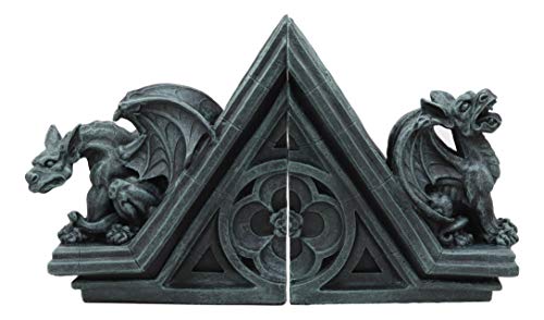 Ebros Gothic Roaring Gargoyles with Celtic Floral Knotwork Bookends Figurine Set in Rooftop Sculptural Design 7" High Medieval Renaissance Architectural Goth Decor Resin Sculptures Gargoyle Statue