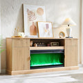 IFGET Fluted Fireplace TV Stand for TVs Up to 80 inch, Modern Entertainment Center with 36" Electric Fireplace, Wood Media Console w/Drawers and Adjustable Shelves for Living Room, Natural - color: Natural
