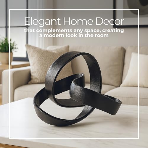 Metal Decorative Object – Minimalist Shelves & Coffee Table Decor – Aluminum Knot Sculpture Modern Home Decor for Office, Bedroom & Living Room – 8" x 7", Black - color: Black