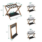 Smuxee Walnut Bamboo Luggage Rack Pack of 2, Foldable Suitcase Stand with Storage Shelf, Easily Assembled Luggage Stand with 5 Nylon-Straps for Guest Room Hotel Bedroom - color: Walnut 2PCS