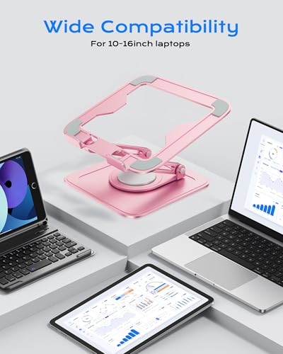 LOXP Adjustable Laptop Stand, Computer Stand with 360 Rotating Base, Ergonomic Laptop Riser Mount for Desk Foldable Protable Computer Desk Fits with MacBook Pro Air (10-16") - Pink - color: Dreamy Pink