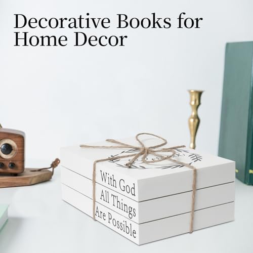 Decorative Books for Home Decor, Faux Books for Decoration, Rustic Farmhouse Decor, Fake Books with 52in Wood Beads Garland, Book Decor for Living Room Coffee Table (Blessed) - color: Blessed