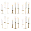 NUPTIO Gold Candlestick Holders Bulk: Set of 18 Glass Hurricane Taper Candle Holders - Decorative Candle Stick Stand for Fall Christmas Fireplace Dining Table Decor - size: 14 & 16 & 18 in