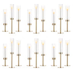NUPTIO Gold Candlestick Holders Bulk: Set of 18 Glass Hurricane Taper Candle Holders - Decorative Candle Stick Stand for Fall Christmas Fireplace Dining Table Decor - size: 14 & 16 & 18 in