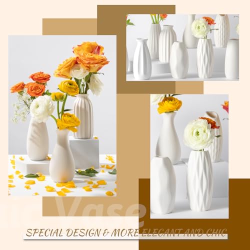 Small White Ceramic Vase Set of 10 - Mini Bud Vases for Flowers and Pampas Grass, Boho Centerpieces for Home and Party Decor, White Vases Home Decor, Ceramic Vase Set for Weddings - color: White-10pcs