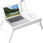 Artmeer Bed Tray Table with Folding Legs, Bamboo Breakfast Food Tray with Media Slot, Use As Platter, Laptop Desk, Snack, TV Tray Kitchen Serving Tray (White Extra-Large Size) - color: White, size: X-Large