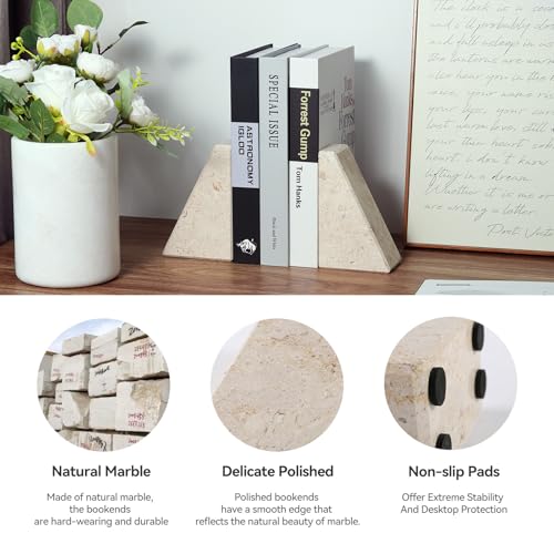 Karibiber Marble Bookends for Heavy Books, Decorative Book Ends for Shelves, Beige Stone Durable and Heavy-Duty Book Ends for Hardback Books & CDS, Unique Book Stopper & Holder, Set of 2 - color: Windsor Beige