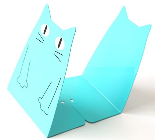 TOBSON Cute Cat Heavy Duty Bookend Nonskid Bookends Art Decoration,A Pairs(Blue) - color: Blue