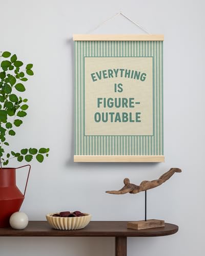 FGFK Everything Is Figureoutable Positive Affirmations Wall Art Poster Hanger Frame, Retro Cyan Inspirational Canvas Prints Framed Wall Decor for Office Classroom Home Bedroom, 12x16 Inch - color: Retro Cyan