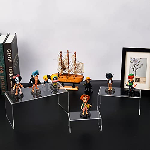 HIIMIEI Acrylic Risers for Display Clear 3-Tier Risers Stands Showcase for Amiibo Funko Pop Figures, Dessert, Jewelry-8.4"x 6.3"x 4.3" (2 Sets) - size: 8.4"x6.3"x4.3"
