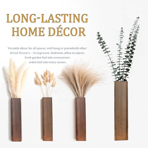 Wall Vase Set of 4 – Wooden Hanging Vases with Pampas Grass & Eucalyptus Dried Flowers – Modern Farmhouse Home Decor for Living Room, Entryway, Bathroom, Hallway & Dining Room - style: B