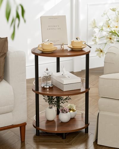 Small Nesting Coffee Table - 3-Tier Oval Accent Table for Small Spaces, Rustic Wood and Metal Couch End Table, Nightstand for Bedroom or End Table Living Room, Easy to Assemble, Rustic Walnut - color: Rustic Walnut, size: 1-Pack, style: With Guard Rail