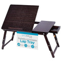 Sofia + Sam Bamboo Laptop Lap Tray with Adjustable Legs | Foldable Breakfast Serving Bed Tray | Lap Desk with Tilting Top and Side Drawer | Laptop Stand | Walnut