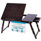 Sofia + Sam Bamboo Laptop Lap Tray with Adjustable Legs | Foldable Breakfast Serving Bed Tray | Lap Desk with Tilting Top and Side Drawer | Laptop Stand | Walnut