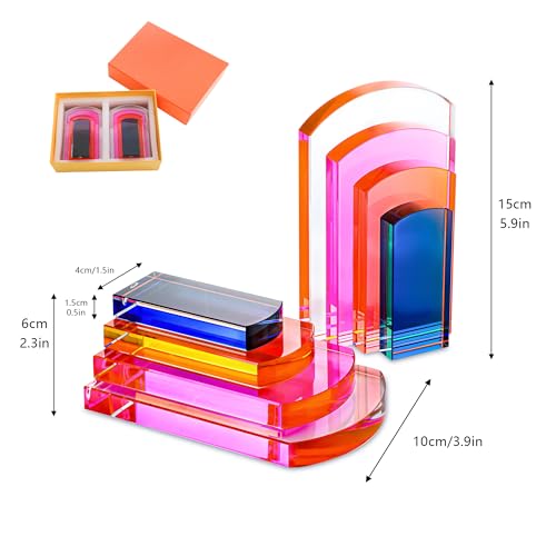 H&D HYALINE & DORA Heavy Crystal Bookends Colorful Decorative Non-Skid Geometric Bookends for Shelves,Decorative Book Holders for Home and Office,Modern Sturdy Book Holders for Heavy Books - color: Arch