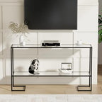 Cozy Castle 52" Entryway Table, 2-Tier Narrow Console Table with Tempered Glass & Sturdy Metal Frame, Modern Sofa Table with Storage Shelves for Entryway, Hallway, Foyer, Living Room, Black - color: Black Metal Frame