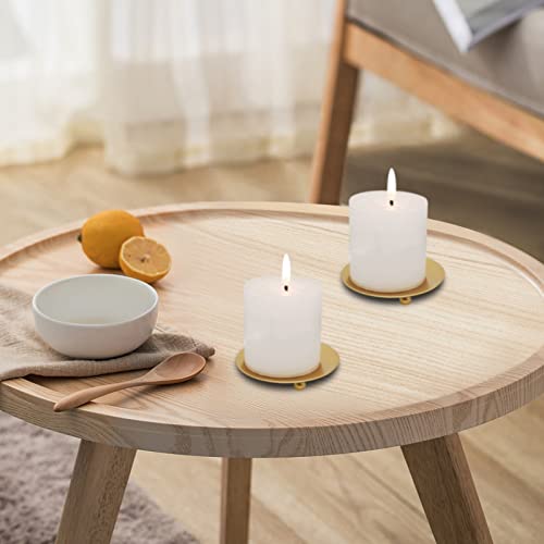 12 Pcs Plate Candle Holder, 4.5'' Candle Tray Decorative Pillar Candle Stand Iron Gold Candlestick Holder for Spa, Wedding, Dinning, Party,Taper Candles
