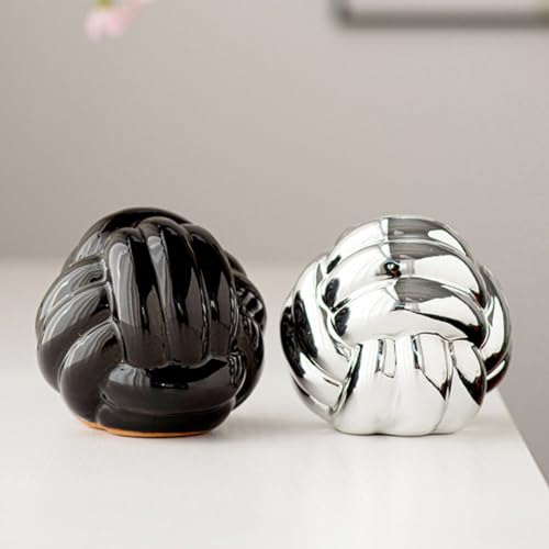 Cabilock Ceramic Knot Décor Black Knot Statue Decor Ceramic Thread Knot Link Figurine Geometric Sphere Modern Art Sculpture Table Decoration Accents for Home Office Abstract Statue - color: Black