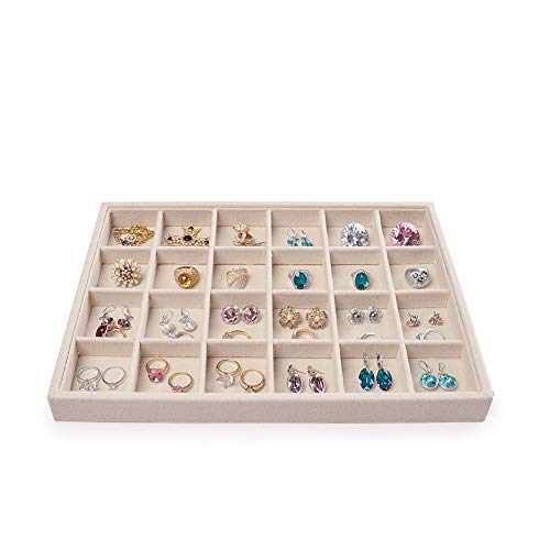 Oirlv Stackable Linen Jewelry Tray Adjustable 24 Grid Jewelry Storage Case for Drawer or Showcase - size: 24 Grids