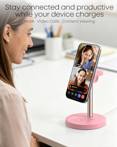 3 in 1 Magnetic Wireless Charging Station, 15W Fast Charger Stand for iPhone, Phone Charger Stand for Desk Nightstand, for iPhone 17/16/15/14/13/12, Apple Watch & AirPods, Adapter Not Included -Pink - color: Pink