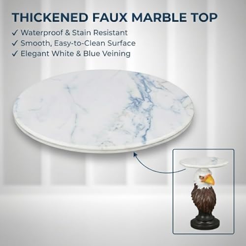 Cool Eagle Side Table - End Table with Faux Marble Top Unique Eagle Head Statue Decor for Executive Office, Living Room Elegant Animal Sculpture Patriotic Home Decor - color: Majestic Eagle Base